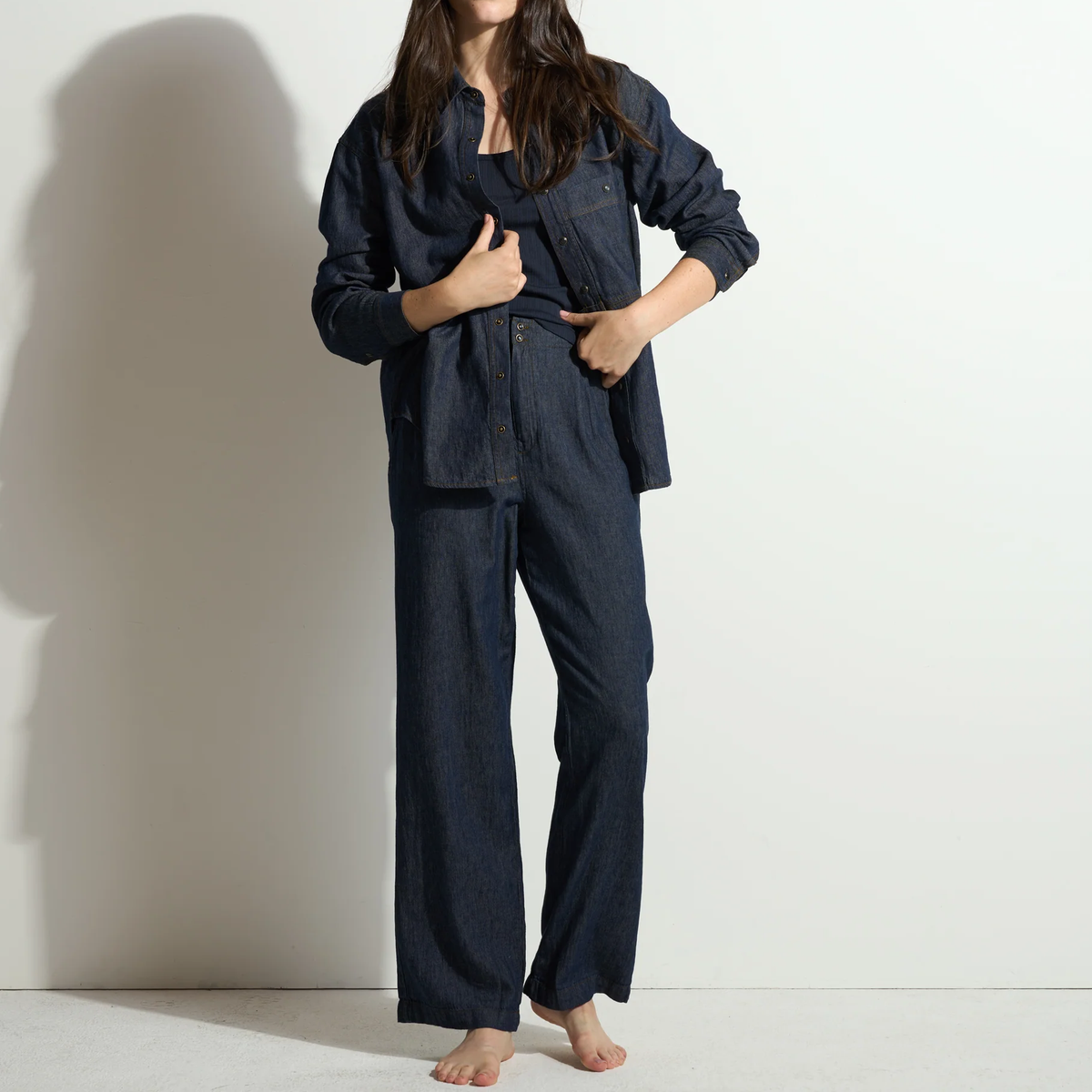 Oversized Linen Blend Denim Women's Shirt