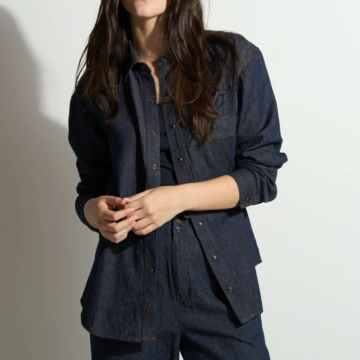 Oversized Linen Blend Denim Women's Shirt