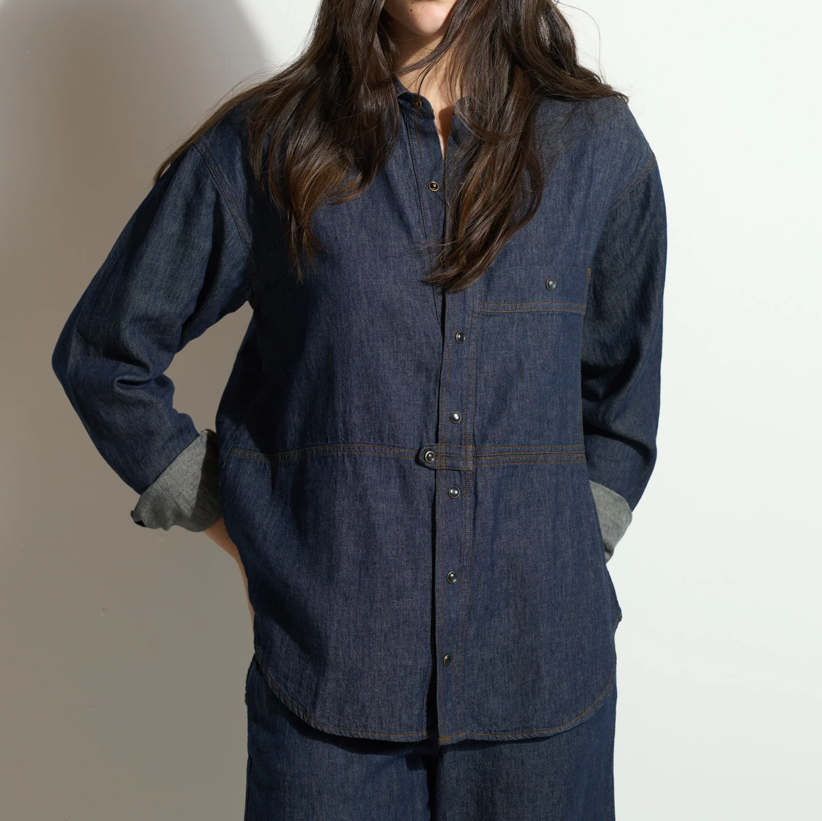 Oversized Linen Blend Denim Women's Shirt