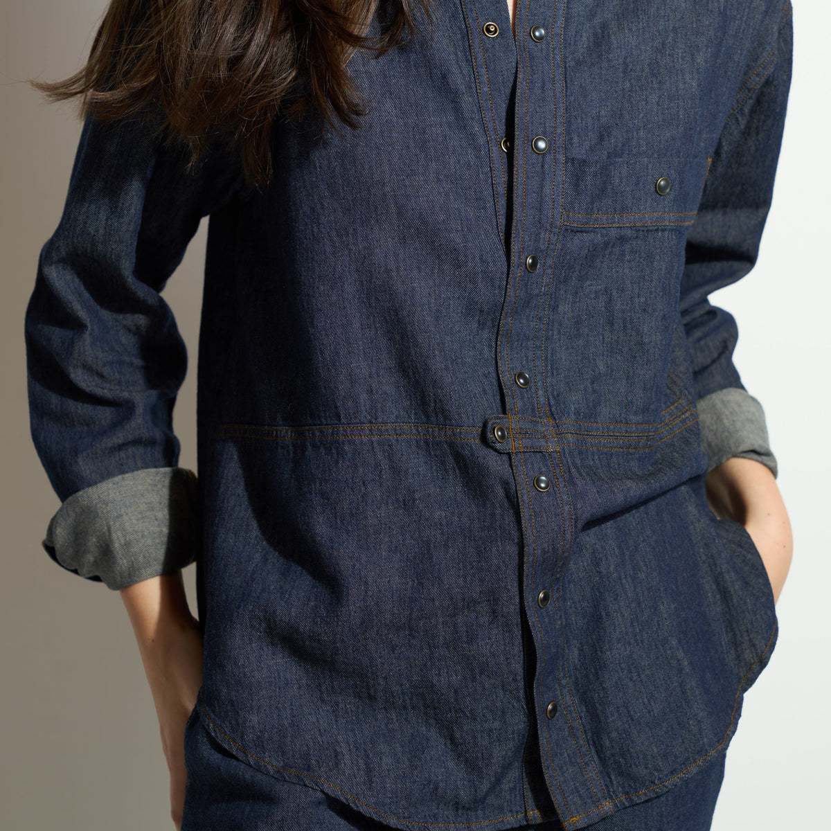 Oversized Linen Blend Denim Women's Shirt