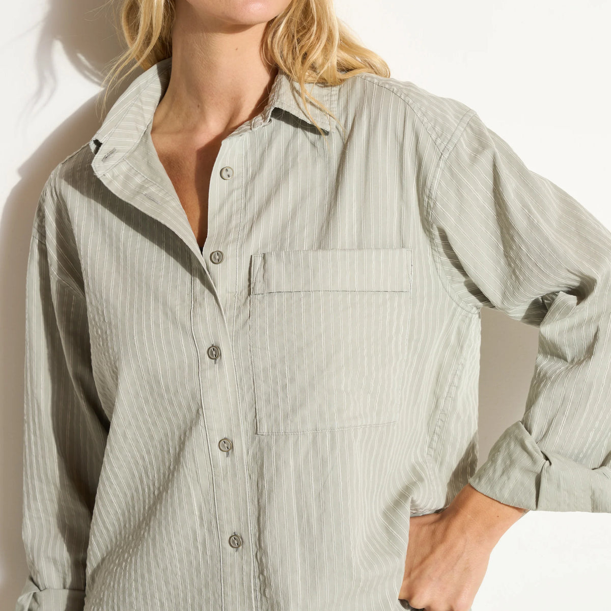 Oversized Cotton Slub Stripe Women's Long Sleeve Shirt
