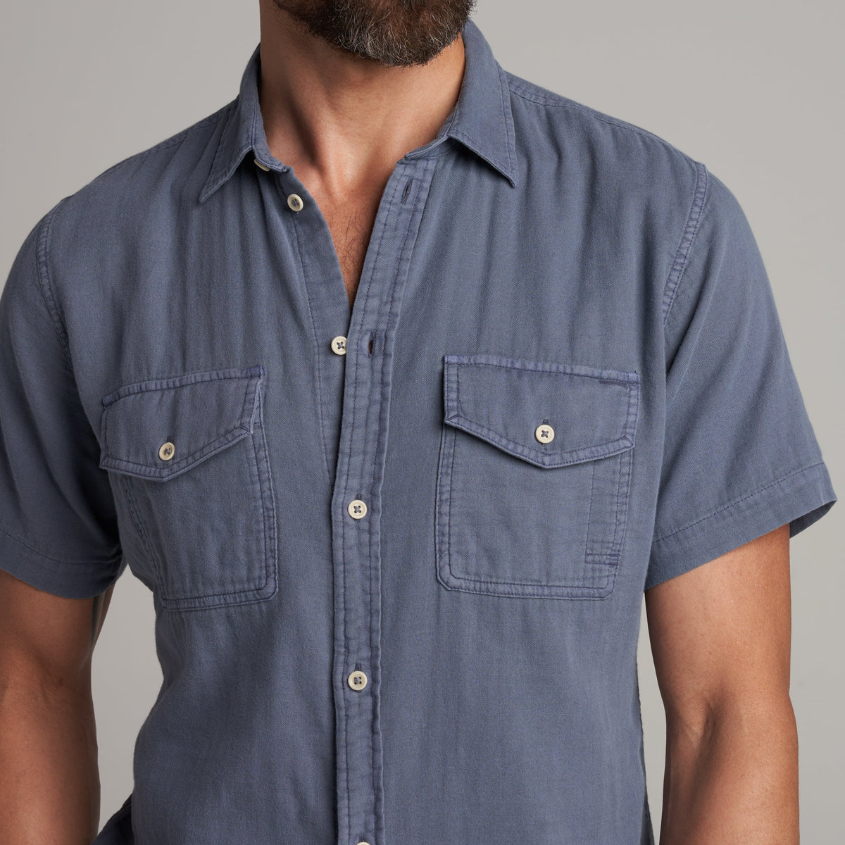 Double Layer Cotton Gauze Mens Short Sleeve Shirt