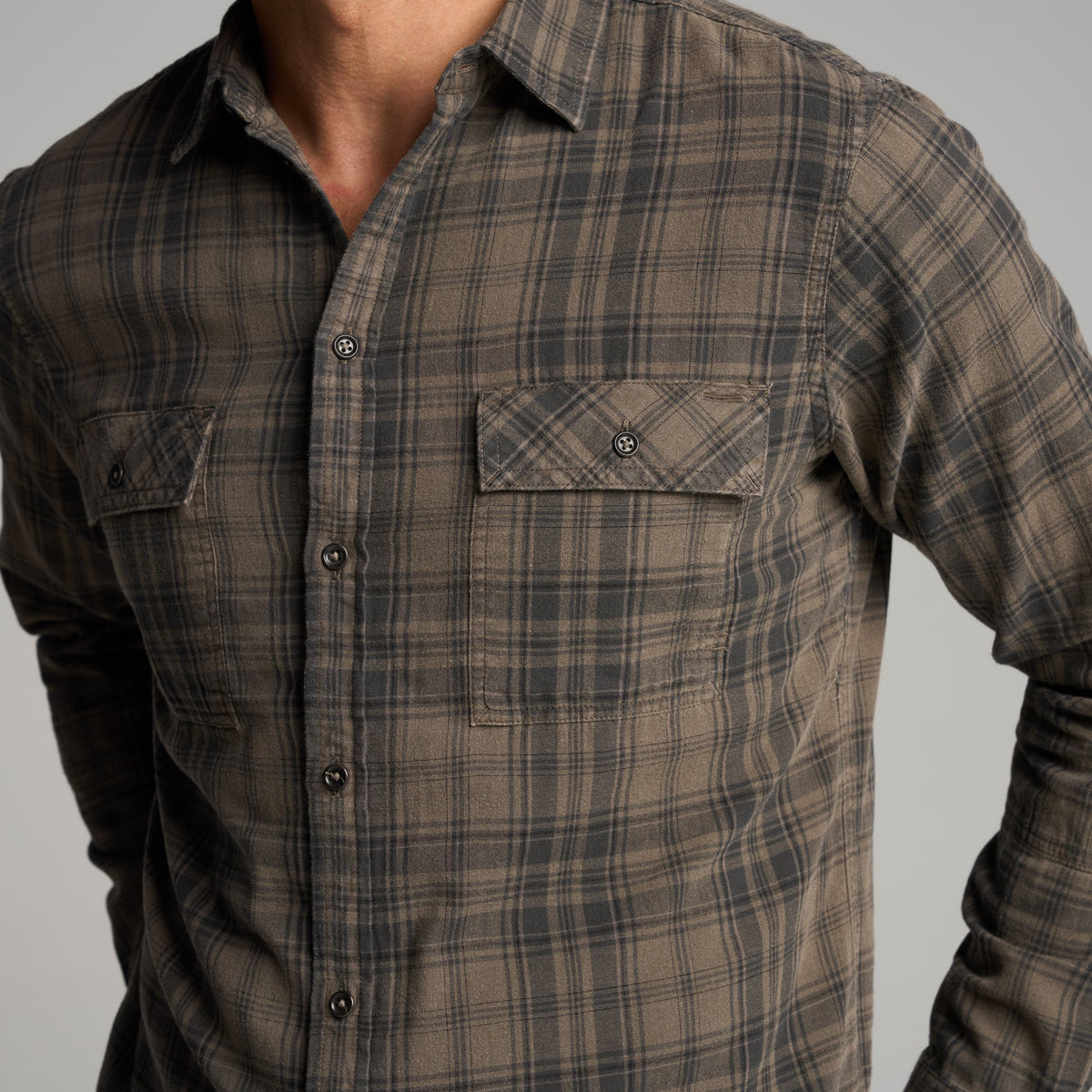 Long Sleeve Gauze Plaid Mens Shirt