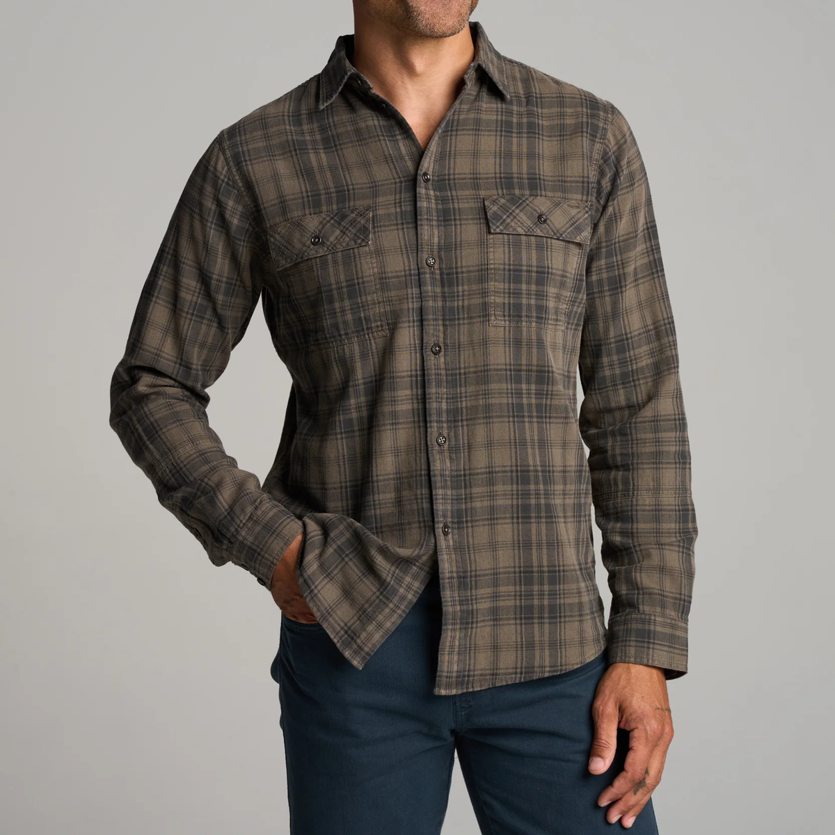Long Sleeve Gauze Plaid Mens Shirt