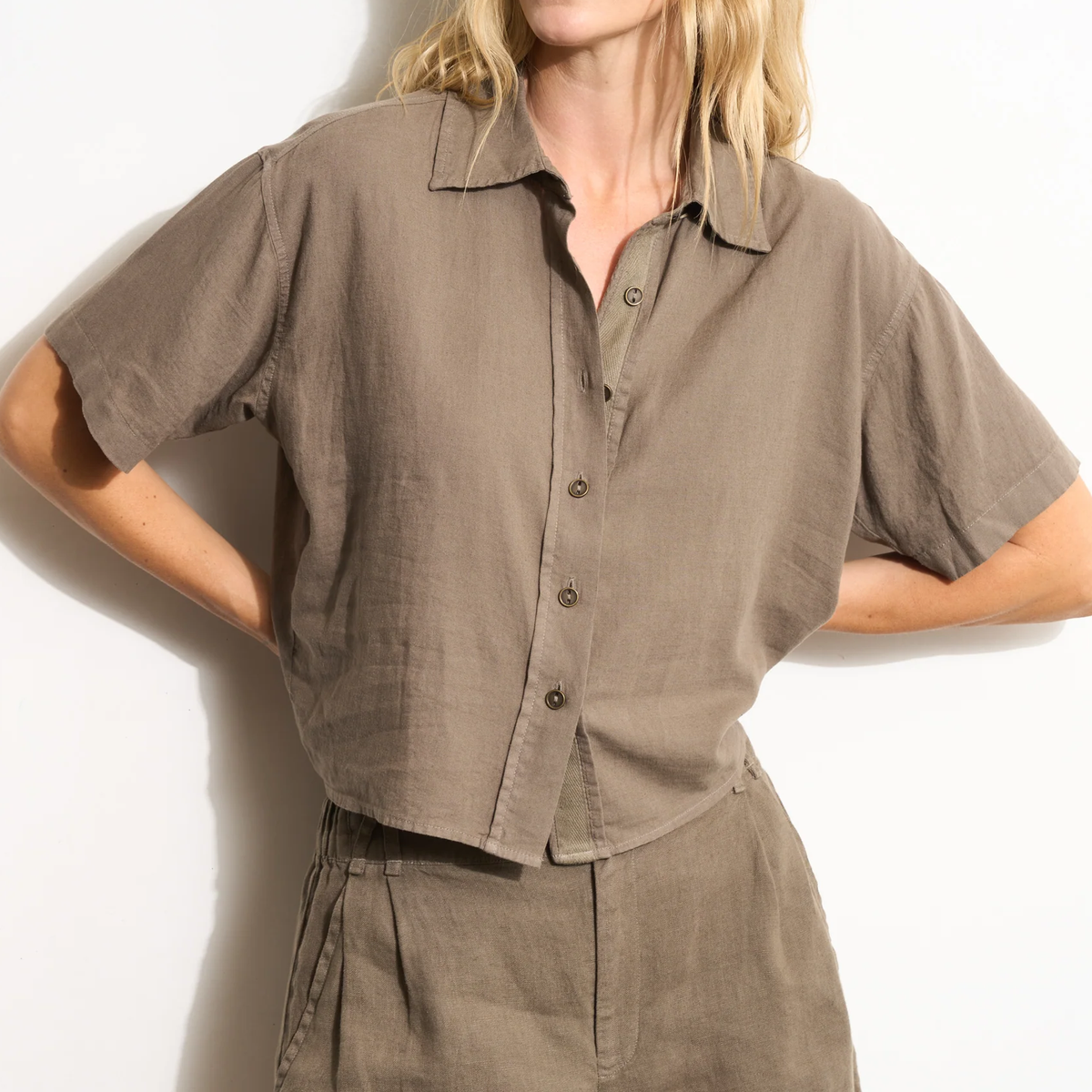 Boxy Linen Rayon Blend Women's Short Sleeve Shirt