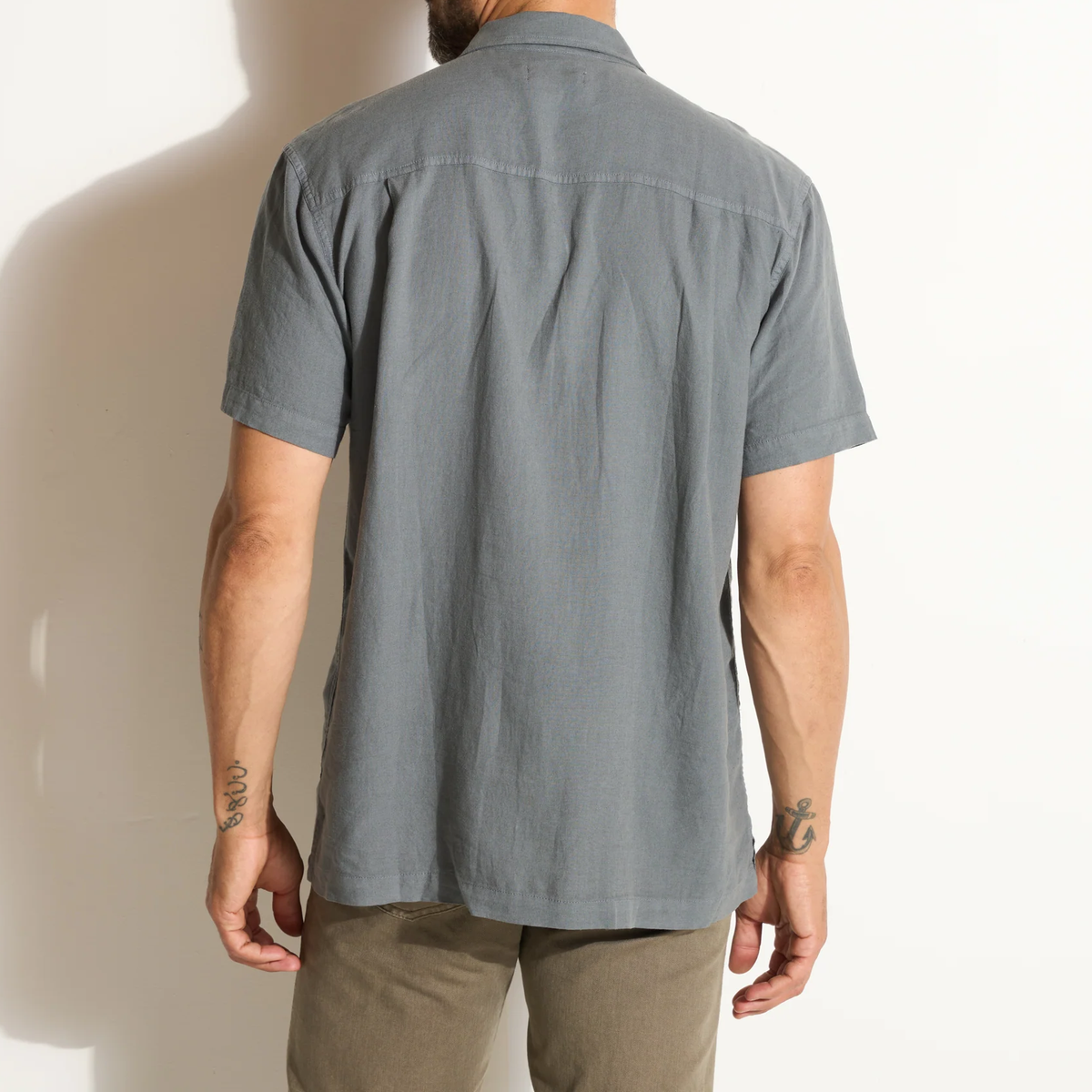 Linen Rayon Tabby Weave Mens Camp Collar Shirt